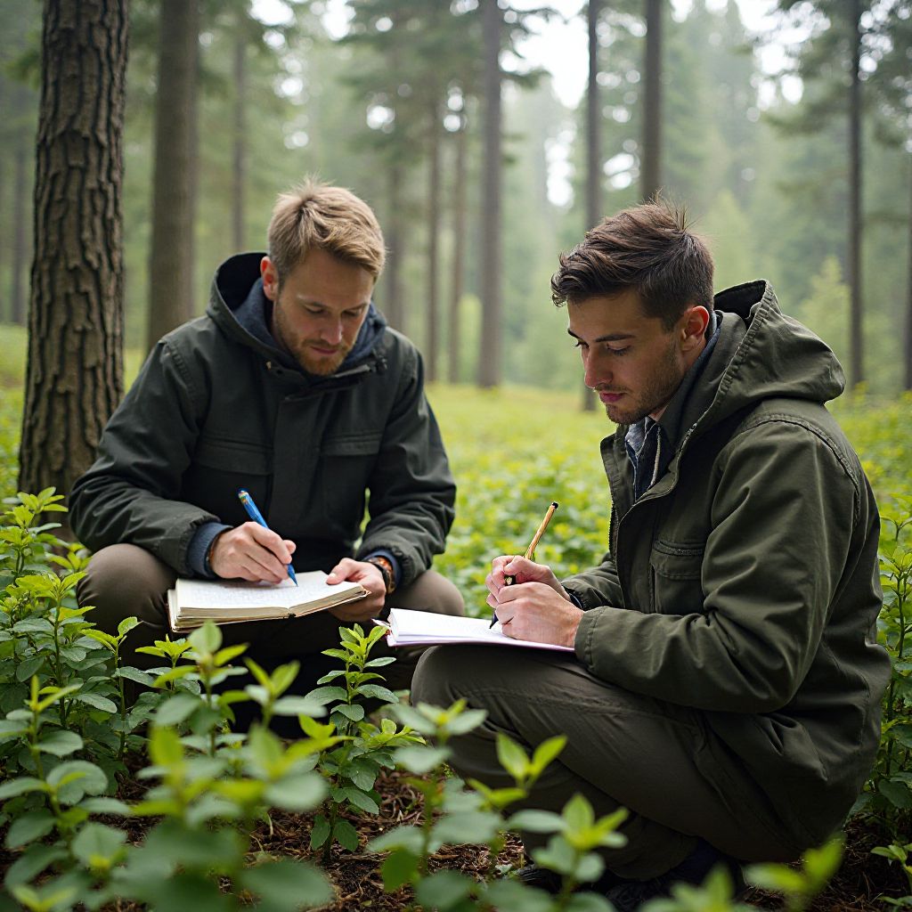 Researchers studying flora in the Carpathian Mountains
